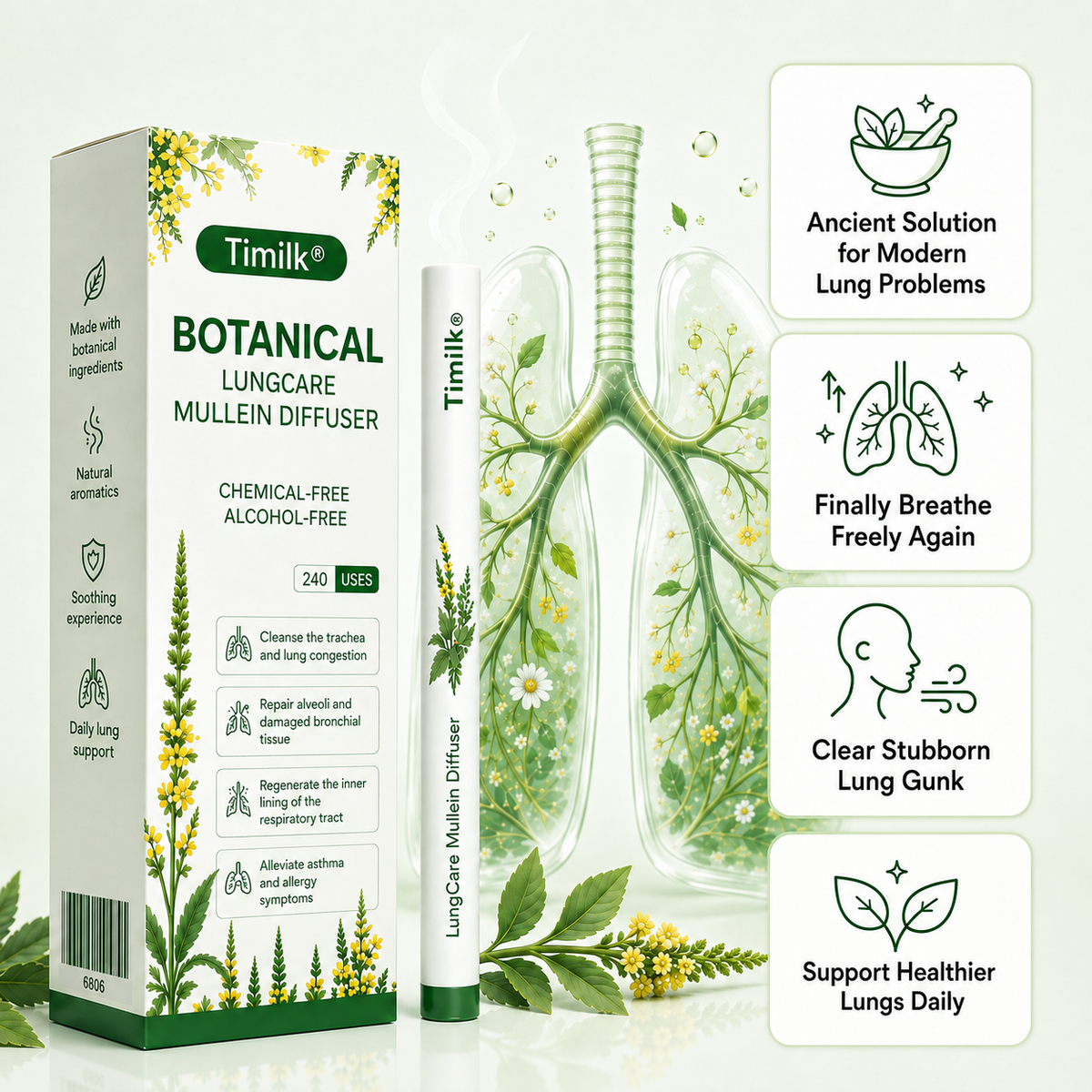 Mullein Herbal Diffuser Pen - Non Electric with Natural Extract - for Lung Cleansing and Respiratory Comfort