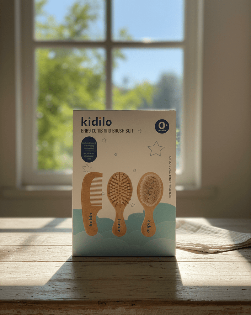Kidilo Baby Comb & Brush Suit (3-Piece Wooden Grooming Set)